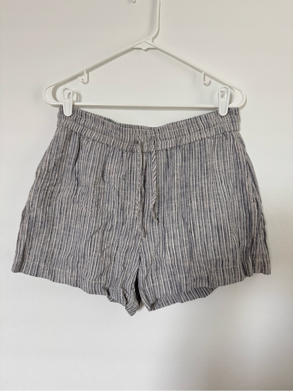 Linen-Blend Drawstring Shorts - Blue - Large